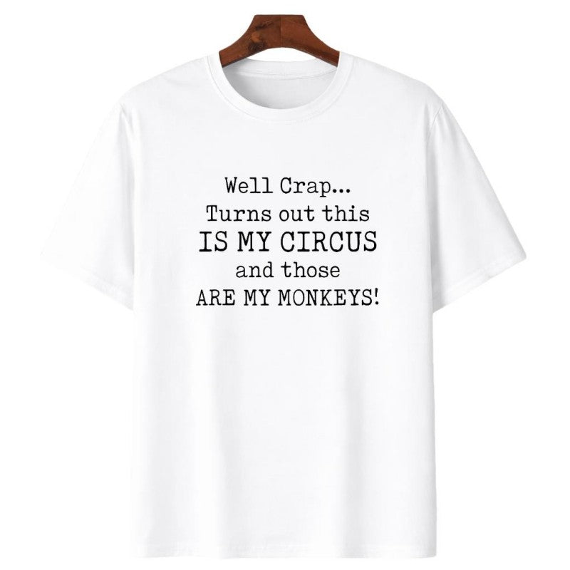 Comfortable Cotton T-Shirt Featuring Circus Monkeys Saying